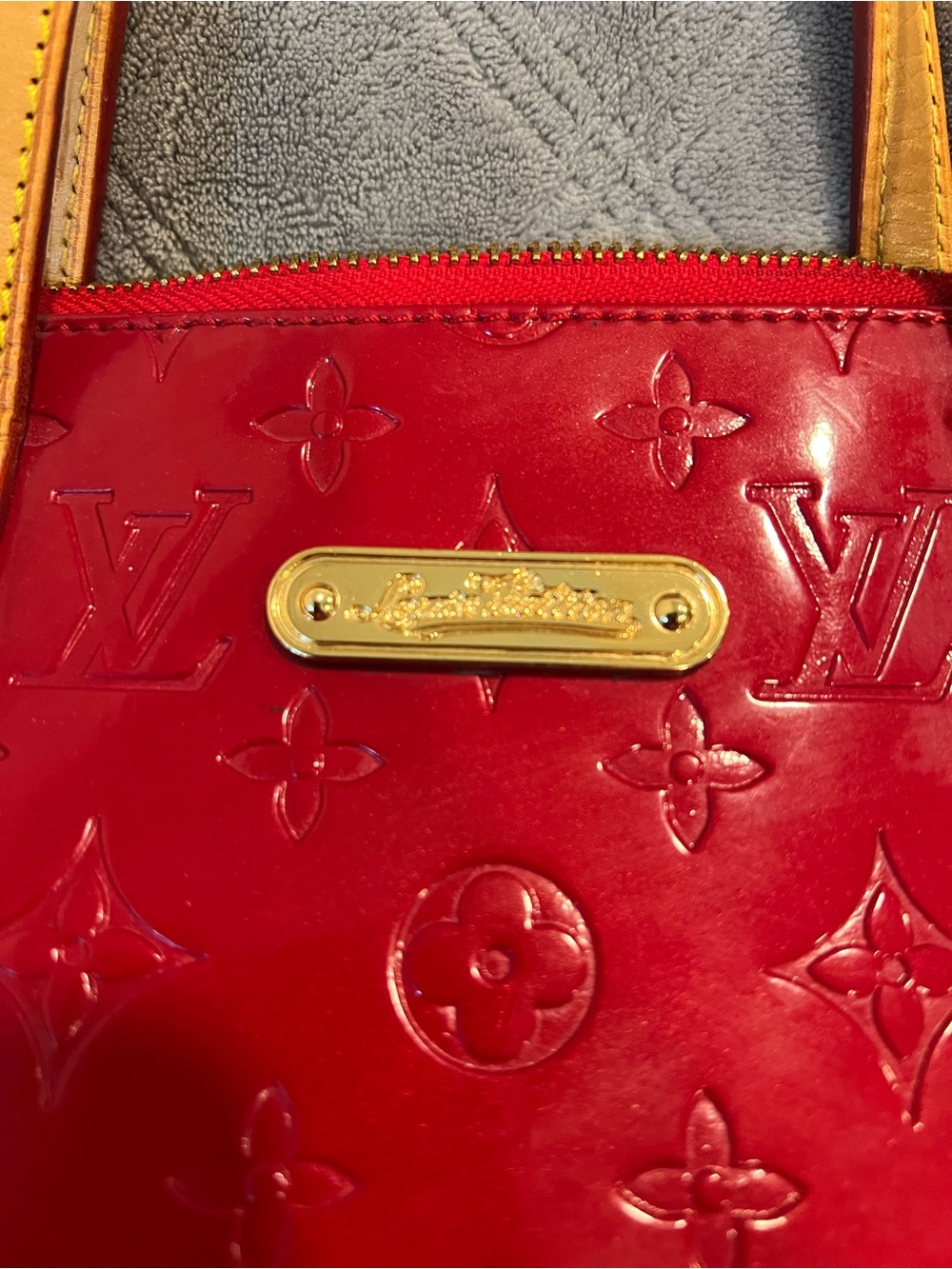 Louis Vuitton Red Vernis Patent Tote with Tan Handles - Picture 10 of 10